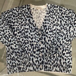 LOFT Cardigan Size XS Multicolor Animal Print Long Sleeve ButtonDown Pure Cotton
